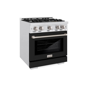 ZLINE - 30 in. 4.2 cu. ft. Select Dual Fuel Range with 4 Burner Gas Cooktop and Electric Convection Oven in Satin Stainless Steel with Black Matte Door