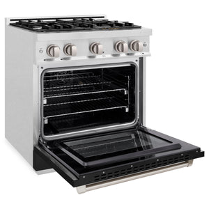ZLINE - 30 in. 4.2 cu. ft. Select Dual Fuel Range with 4 Burner Gas Cooktop and Electric Convection Oven in Satin Stainless Steel with Black Matte Door