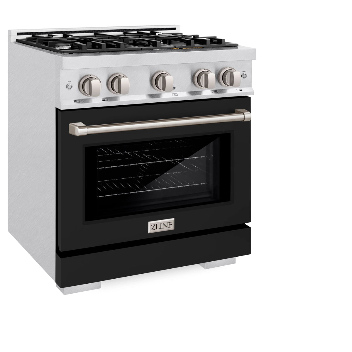 ZLINE - 30 in. 4.2 cu. ft. Select Dual Fuel Range with 4 Burner Gas Cooktop and Electric Convection Oven in Satin Stainless Steel with Black Matte Door