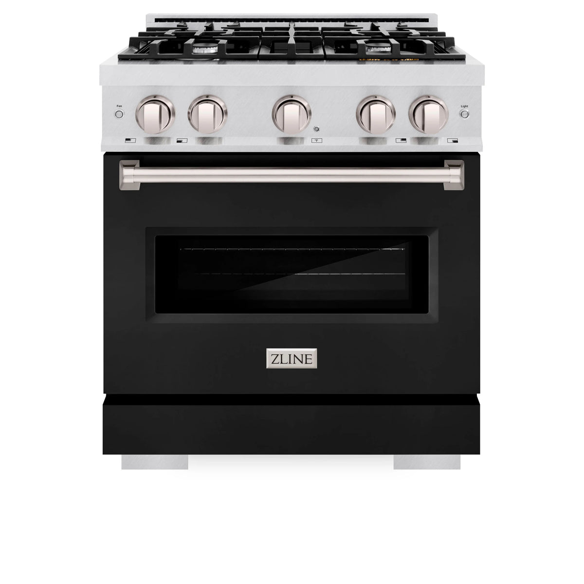 ZLINE - 30 in. 4.2 cu. ft. Classic Gas Range with 4 Burner Cooktop and Convection Gas Oven in Satin Stainless Steel with Black Matte Door