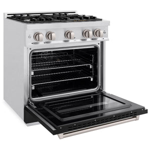 ZLINE - 30 in. 4.2 cu. ft. Classic Gas Range with 4 Burner Cooktop and Convection Gas Oven in Satin Stainless Steel with Black Matte Door