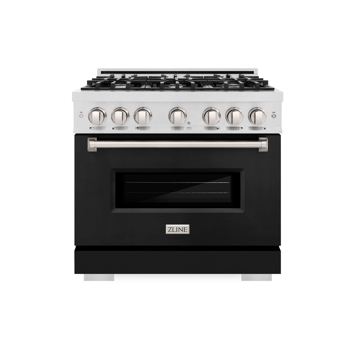 ZLINE - 36 in. 5.2 cu. ft. Classic Gas Range with 6 Burner Cooktop and Convection Gas Oven in Satin Stainless Steel with Black Matte Door
