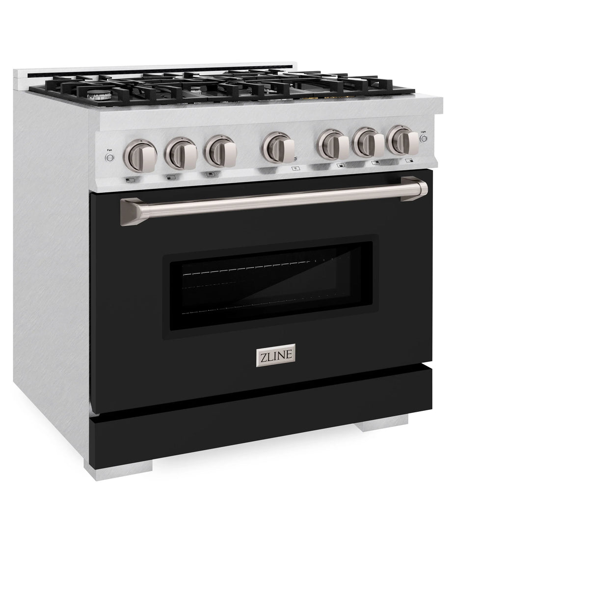 ZLINE - 36 in. 5.2 cu. ft. Classic Gas Range with 6 Burner Cooktop and Convection Gas Oven in Satin Stainless Steel with Black Matte Door