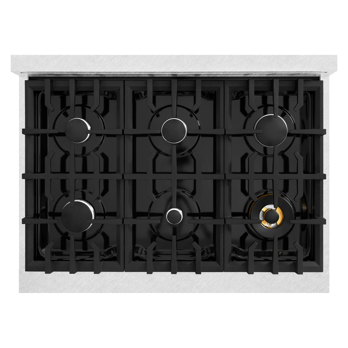 ZLINE - 36 in. 5.2 cu. ft. Classic Gas Range with 6 Burner Cooktop and Convection Gas Oven in Satin Stainless Steel with Black Matte Door