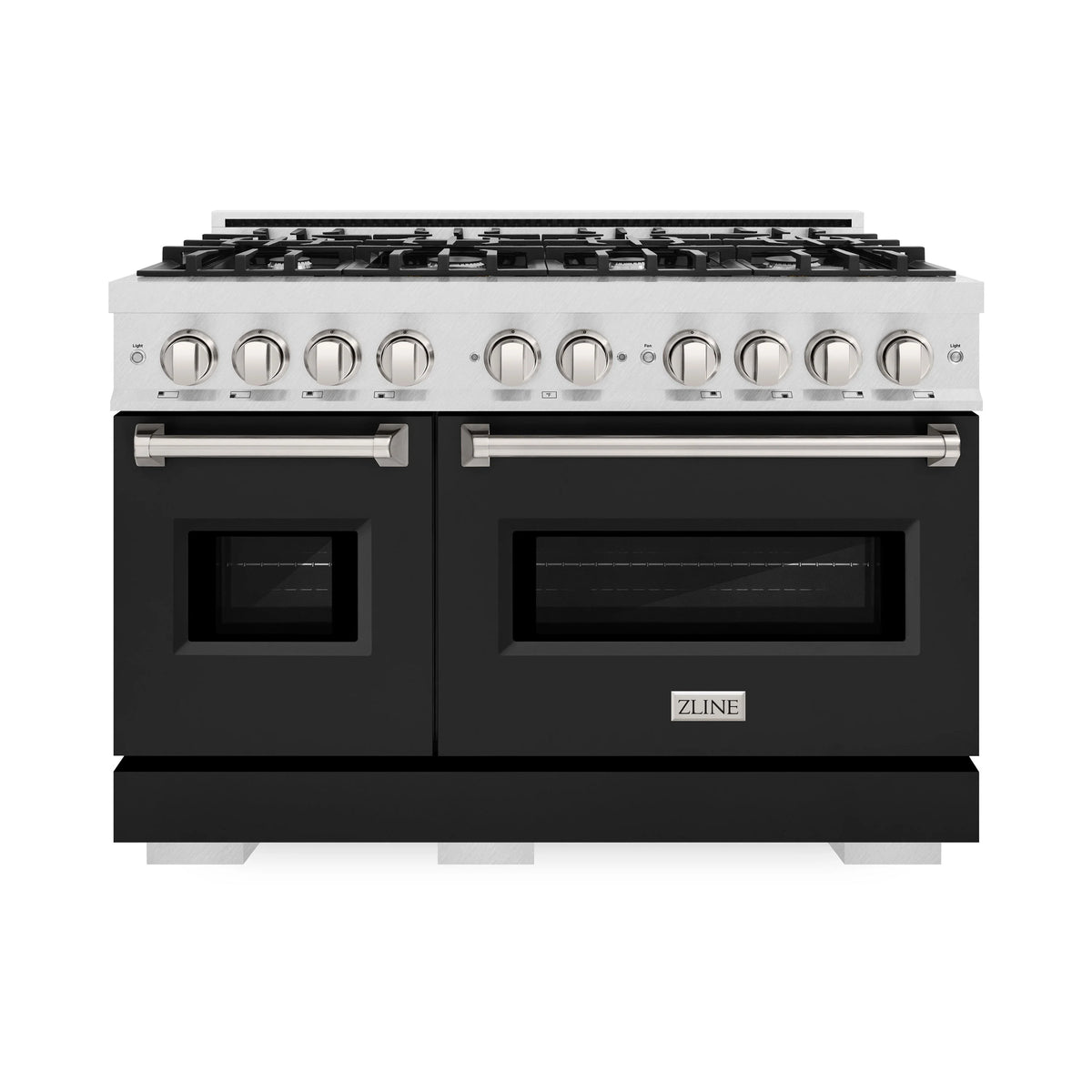 ZLINE - 48 in. 6.7 cu. ft. Classic Double Oven Gas Range with 8 Burner Cooktop in Satin Stainless Steel with Black Matte Doors