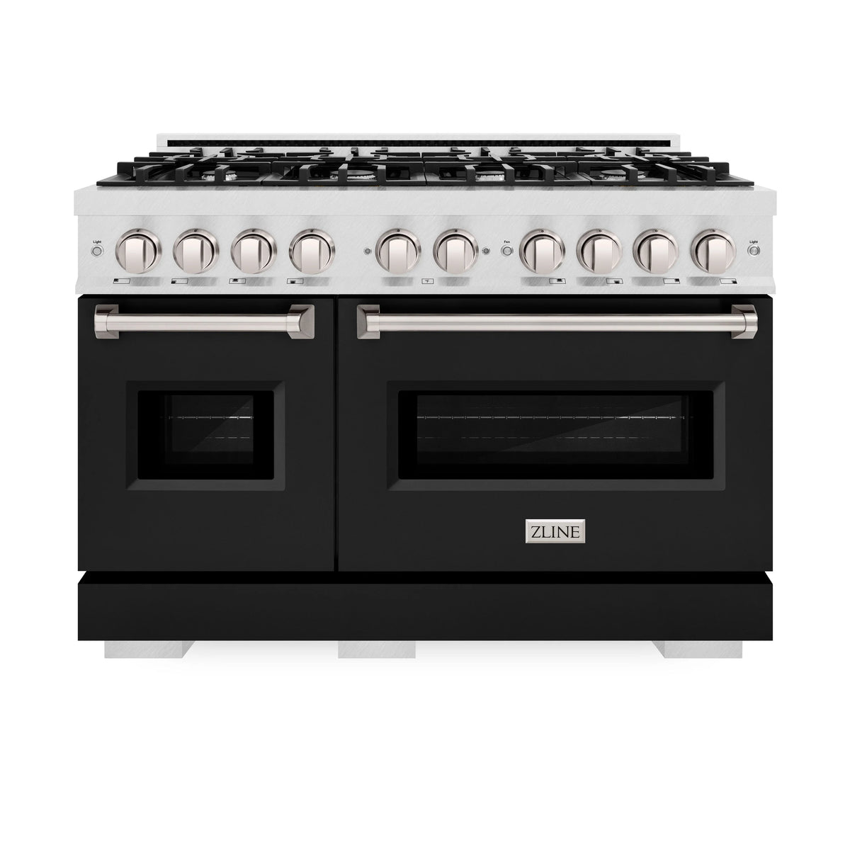 ZLINE - 48 in. 6.7 cu. ft. Classic Double Oven Dual Fuel Range with 8 Burner Gas Cooktop in Satin Stainless Steel with Black Matte Doors