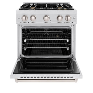 ZLINE - 30 in. 4.2 cu. ft. Classic Dual Fuel Range with Gas Cooktop and Electric Convection Oven in Satin Stainless Steel with 4 Brass Burners
