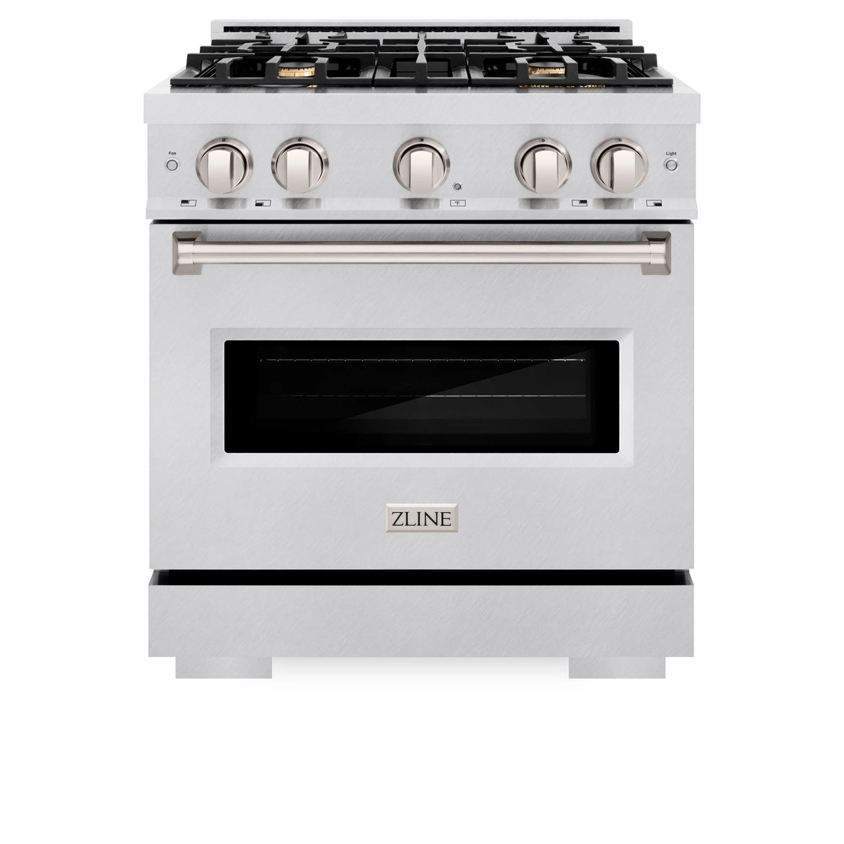 ZLINE - 30 in. 4.2 cu. ft. Classic Dual Fuel Range with Gas Cooktop and Electric Convection Oven in Satin Stainless Steel with 4 Brass Burners