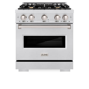 ZLINE - 30 in. 4.2 cu. ft. Classic Dual Fuel Range with Gas Cooktop and Electric Convection Oven in Satin Stainless Steel with 4 Brass Burners