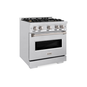 ZLINE - 30 in. 4.2 cu. ft. Classic Dual Fuel Range with Gas Cooktop and Electric Convection Oven in Satin Stainless Steel with 4 Brass Burners