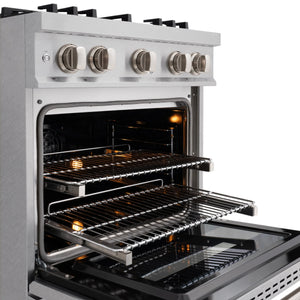 ZLINE - 30 in. 4.2 cu. ft. Classic Dual Fuel Range with Gas Cooktop and Electric Convection Oven in Satin Stainless Steel with 4 Brass Burners