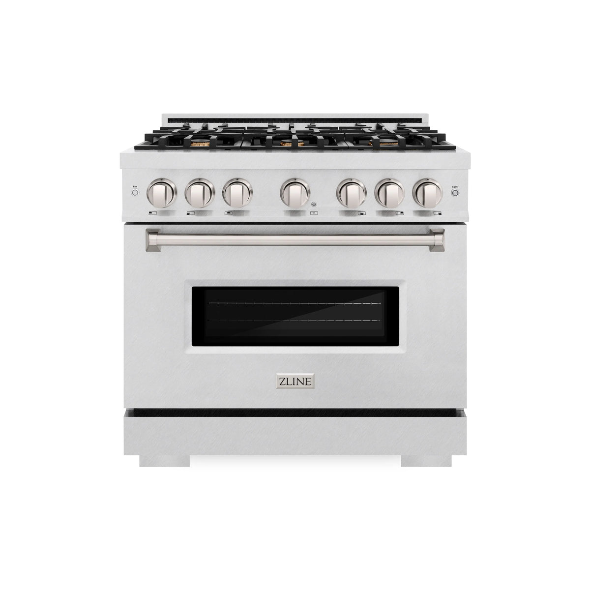 ZLINE - 36 in. 5.2 cu. ft. Classic Dual Fuel Range with Gas Cooktop and Electric Convection Oven in Satin Stainless Steel with 6 Brass Burners (CDRS-BR-36)