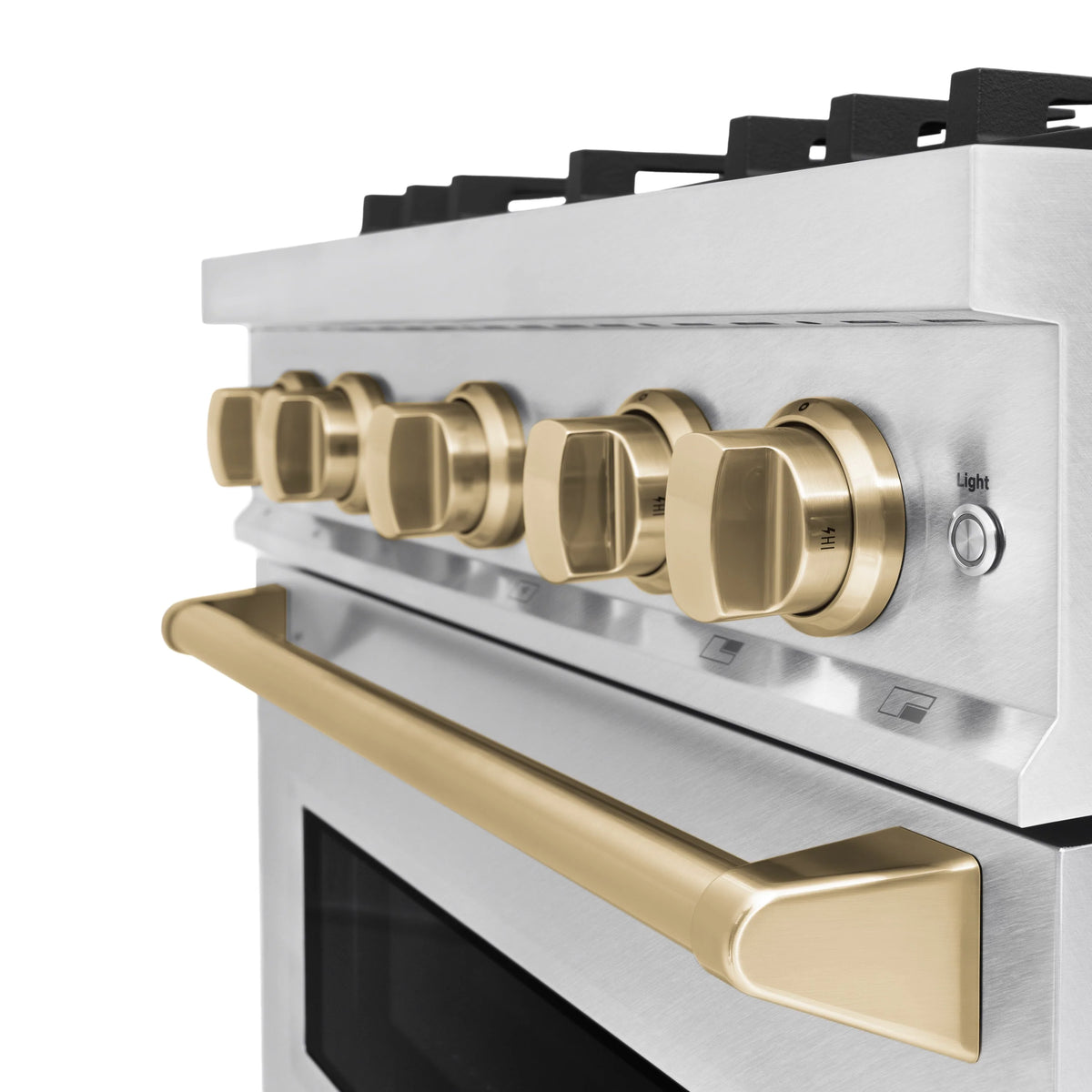 ZLINE - Autograph Edition 30 in. 4.2 cu. ft. Classic Dual Fuel Range with 4 Burner Gas Cooktop and Electric Convection Oven in Satin Stainless Steel with Champagne Bronze Accents