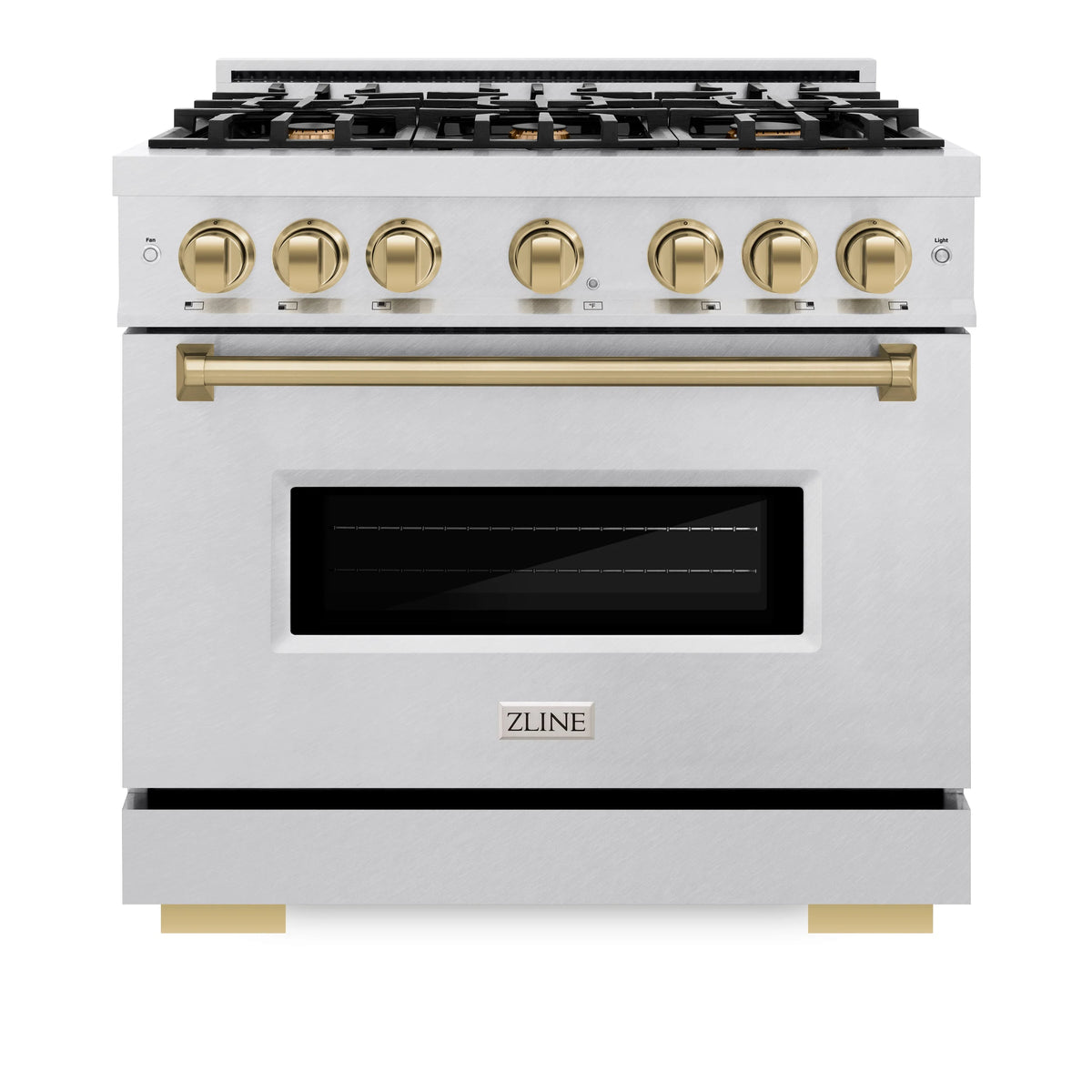 ZLINE - Autograph Edition 36 in. 5.2 cu. ft. Classic Dual Fuel Range with 6 Burner Gas Cooktop and Electric Convection Oven in Satin Stainless Steel with Champagne Bronze Accents
