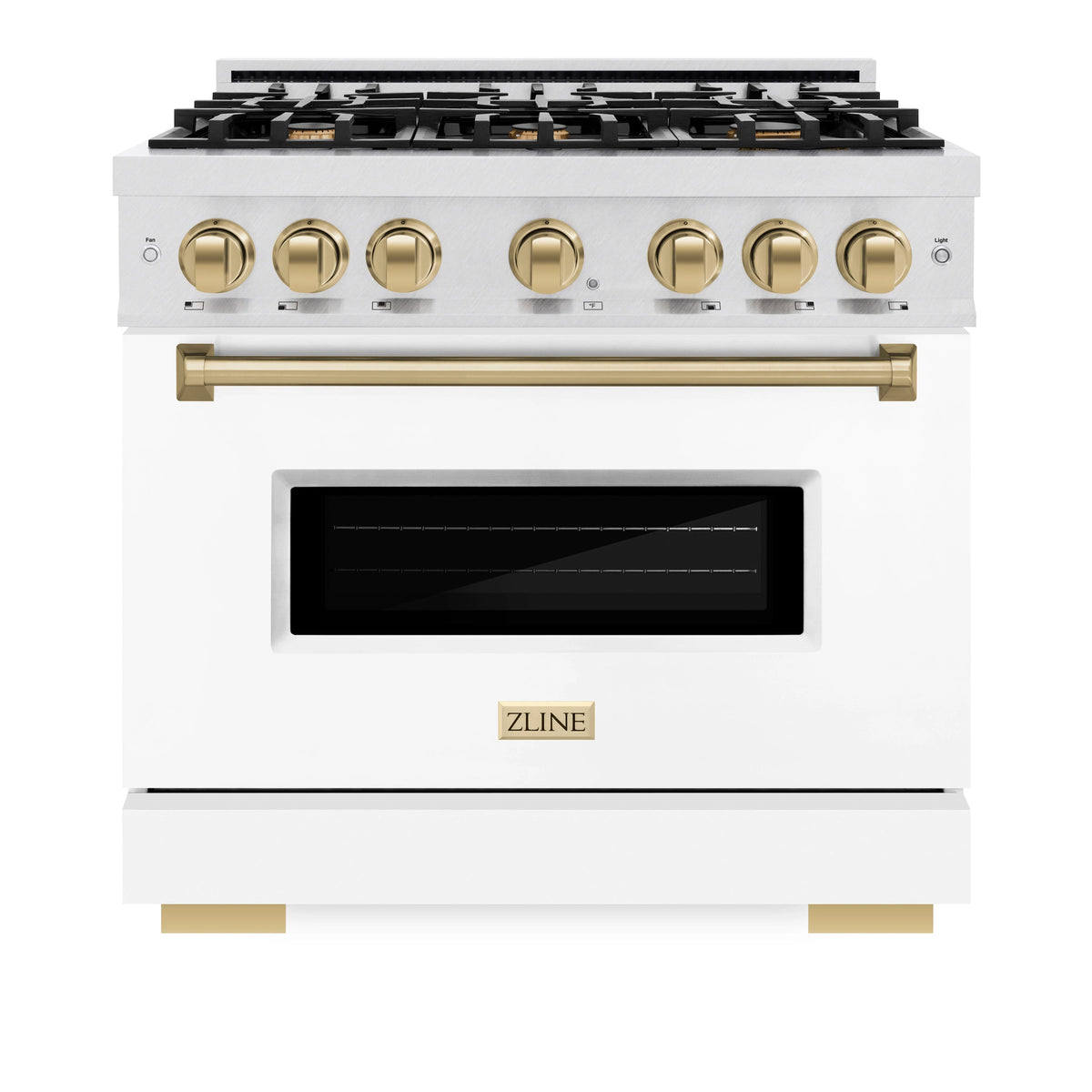 ZLINE - Autograph Edition 36 in. 5.2 cu. ft. Classic Dual Fuel Range with 6 Burner Gas Cooktop and Electric Convection Oven in Satin Stainless Steel with White Matte Door and Champagne Bronze Accents