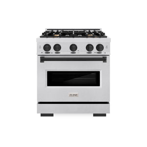 ZLINE - Autograph Edition 30 in. 4.2 cu. ft. Classic Gas Range with 4 Burner Cooktop and Convection Gas Oven in Stainless Steel and Matte Black Accents