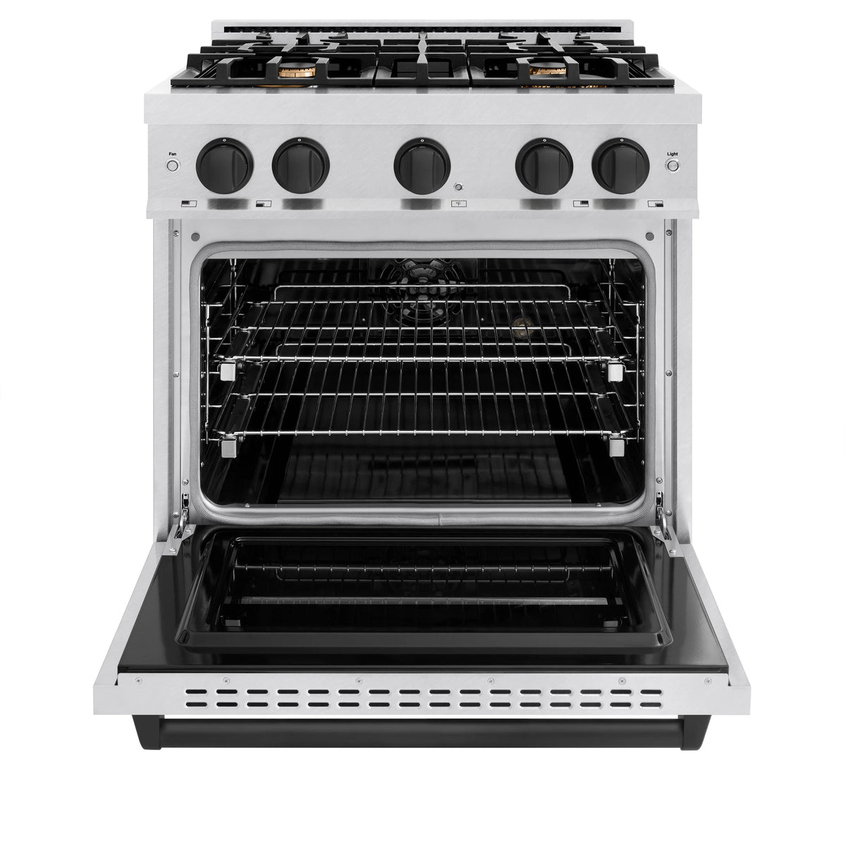 ZLINE - Autograph Edition 30 in. 4.2 cu. ft. Classic Dual Fuel Range with 4 Burner Gas Cooktop and Electric Convection Oven in Satin Stainless Steel with Matte Black Accents