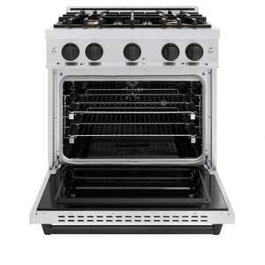 ZLINE - Autograph Edition 30 in. 4.2 cu. ft. Classic Gas Range with 4 Burner Cooktop and Convection Gas Oven in Stainless Steel and Matte Black Accents