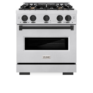 ZLINE - Autograph Edition 30 in. 4.2 cu. ft. Classic Dual Fuel Range with 4 Burner Gas Cooktop and Electric Convection Oven in Satin Stainless Steel with Matte Black Accents