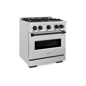 ZLINE - Autograph Edition 30 in. 4.2 cu. ft. Classic Gas Range with 4 Burner Cooktop and Convection Gas Oven in Stainless Steel and Matte Black Accents