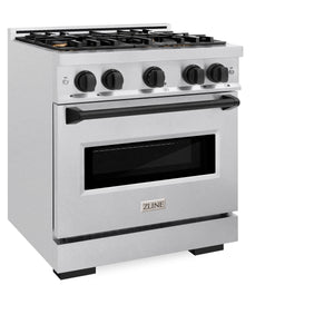 ZLINE - Autograph Edition 30 in. 4.2 cu. ft. Classic Dual Fuel Range with 4 Burner Gas Cooktop and Electric Convection Oven in Satin Stainless Steel with Matte Black Accents