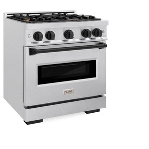 ZLINE - Autograph Edition 30 in. 4.2 cu. ft. Classic Gas Range with 4 Burner Cooktop and Convection Gas Oven in Stainless Steel and Matte Black Accents