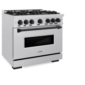 ZLINE - Autograph Edition 36 in. 5.2 cu. ft. Classic Dual Fuel Range with 6 Burner Gas Cooktop and Electric Convection Oven in Satin Stainless Steel with Matte Black Accents