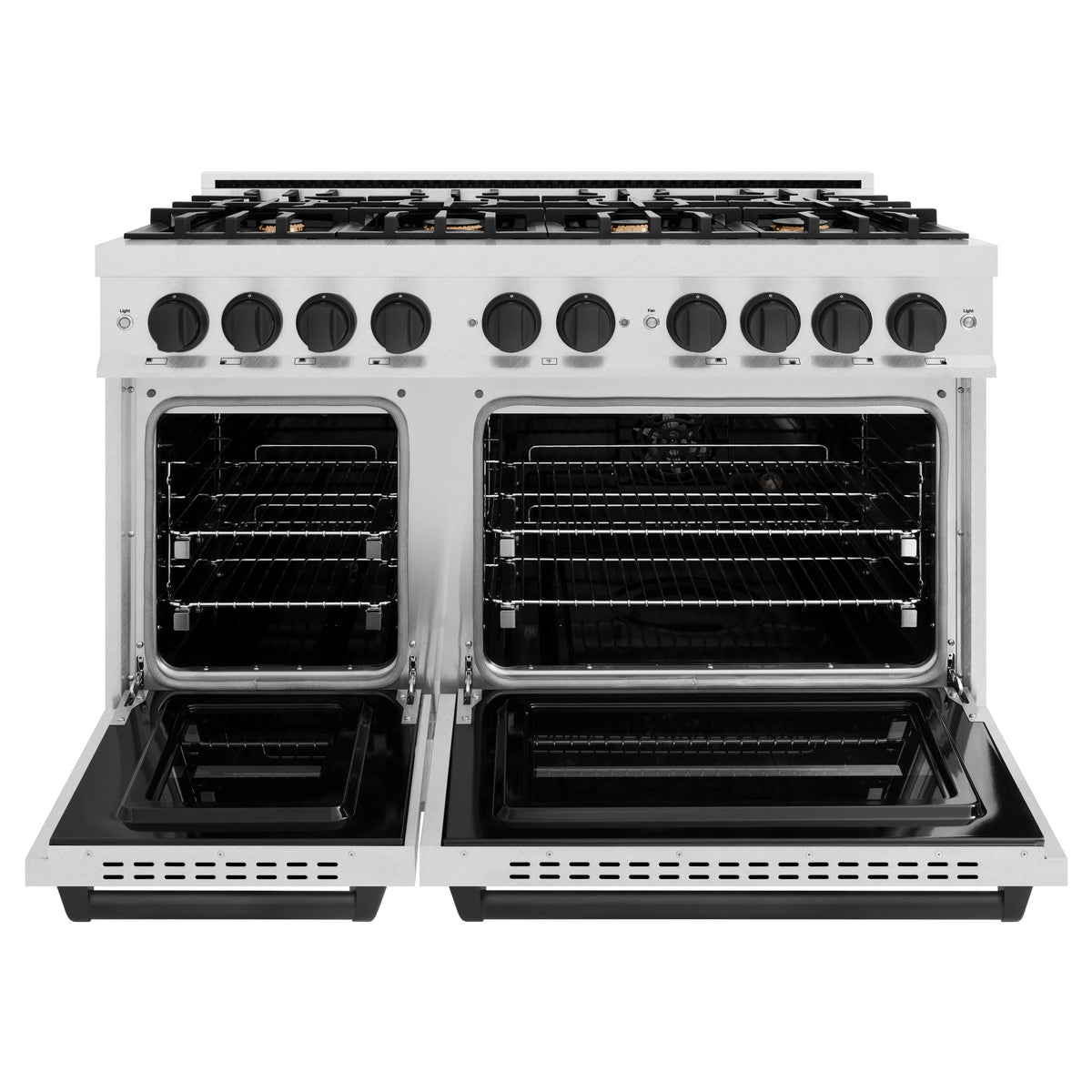 ZLINE - Autograph Edition 48 in. 6.7 cu. ft. Classic Double Oven Dual Fuel Range with 8 Burner Gas Cooktop in Satin Stainless Steel and Matte Black Accents