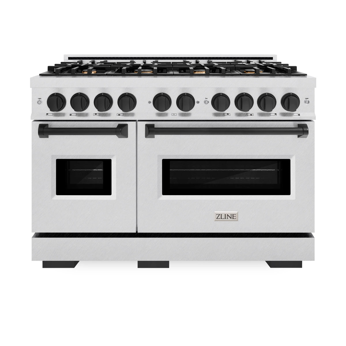 ZLINE - Autograph Edition 48 in. 6.7 cu. ft. Classic Double Oven Dual Fuel Range with 8 Burner Gas Cooktop in Satin Stainless Steel and Matte Black Accents