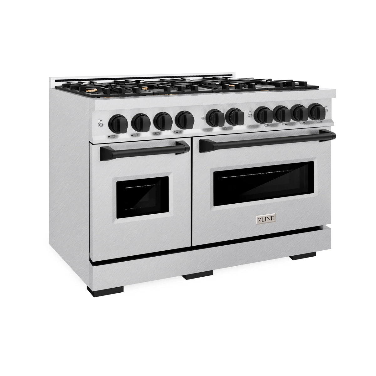 ZLINE - Autograph Edition 48 in. 6.7 cu. ft. Classic Double Oven Dual Fuel Range with 8 Burner Gas Cooktop in Satin Stainless Steel and Matte Black Accents