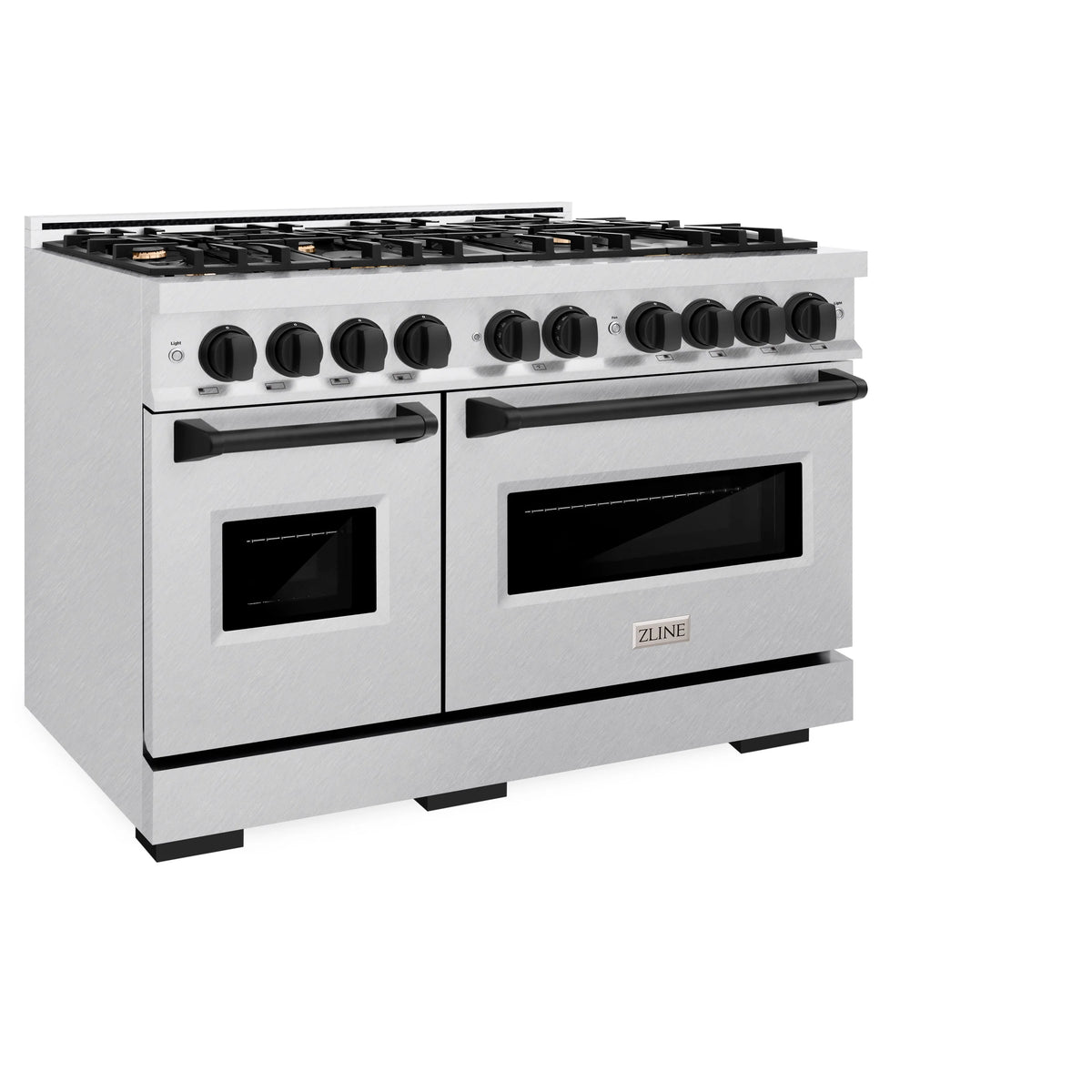 ZLINE - Autograph Edition 48 in. 6.7 cu. ft. Classic Double Oven Dual Fuel Range with 8 Burner Gas Cooktop in Satin Stainless Steel and Matte Black Accents