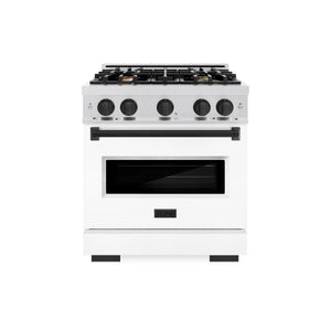 ZLINE - Autograph Edition 30 in. 4.2 cu. ft. Classic Dual Fuel Range with 4 Burner Gas Cooktop and Electric Convection Oven in Satin Stainless Steel with White Matte Door and Matte Black Accents