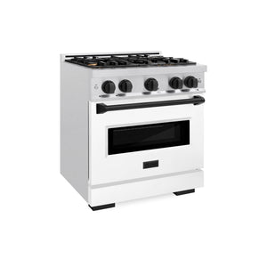 ZLINE - Autograph Edition 30 in. 4.2 cu. ft. Classic Dual Fuel Range with 4 Burner Gas Cooktop and Electric Convection Oven in Satin Stainless Steel with White Matte Door and Matte Black Accents