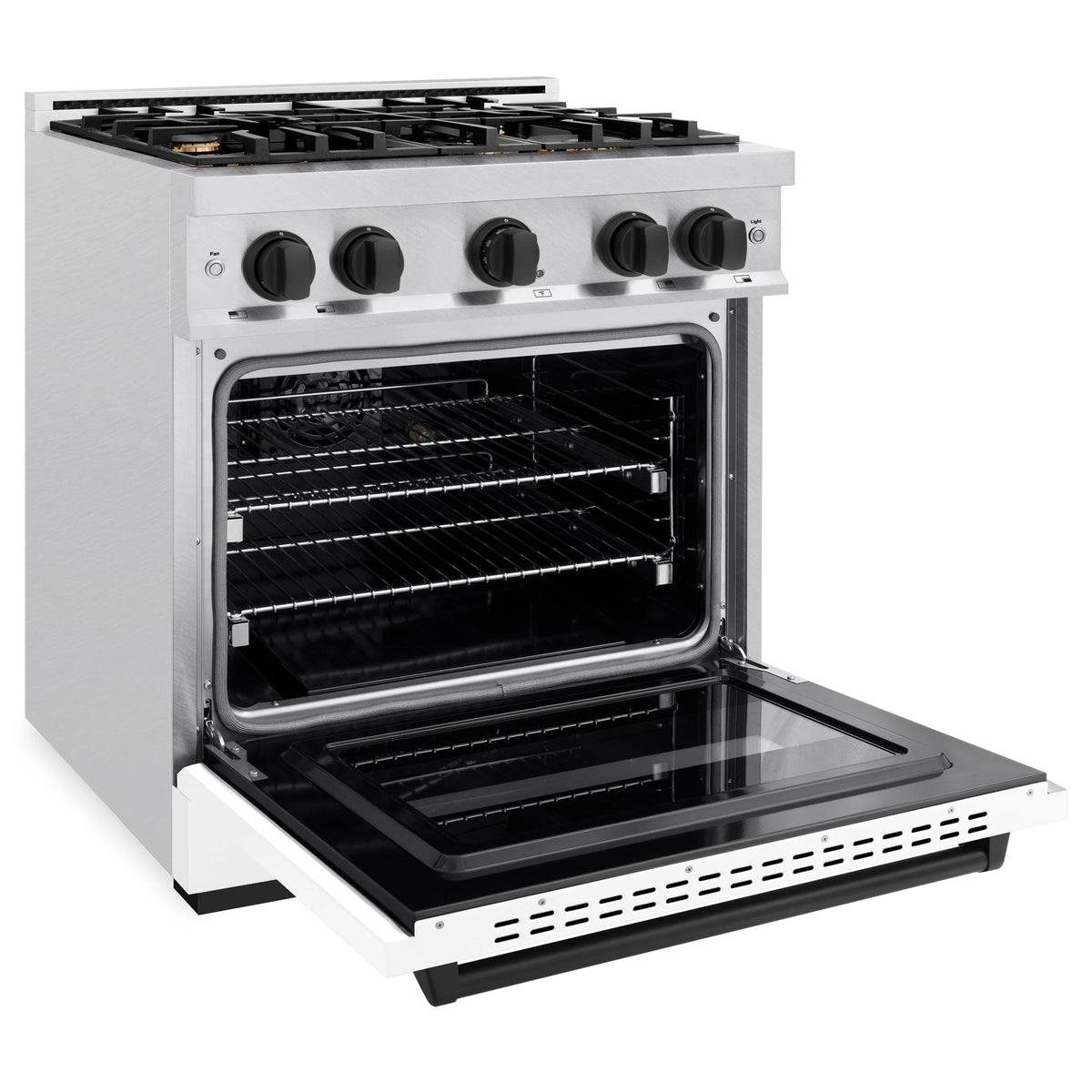 ZLINE - Autograph Edition 30 in. 4.2 cu. ft. Classic Dual Fuel Range with 4 Burner Gas Cooktop and Electric Convection Oven in Satin Stainless Steel with White Matte Door and Matte Black Accents