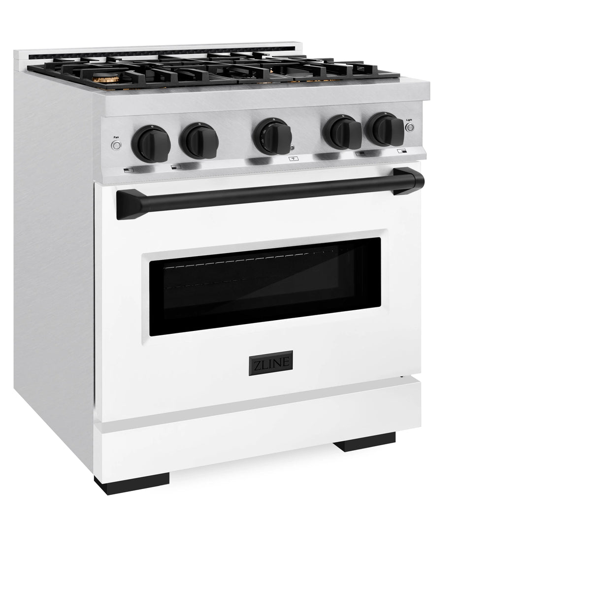 ZLINE - Autograph Edition 30 in. 4.2 cu. ft. Classic Dual Fuel Range with 4 Burner Gas Cooktop and Electric Convection Oven in Satin Stainless Steel with White Matte Door and Matte Black Accents