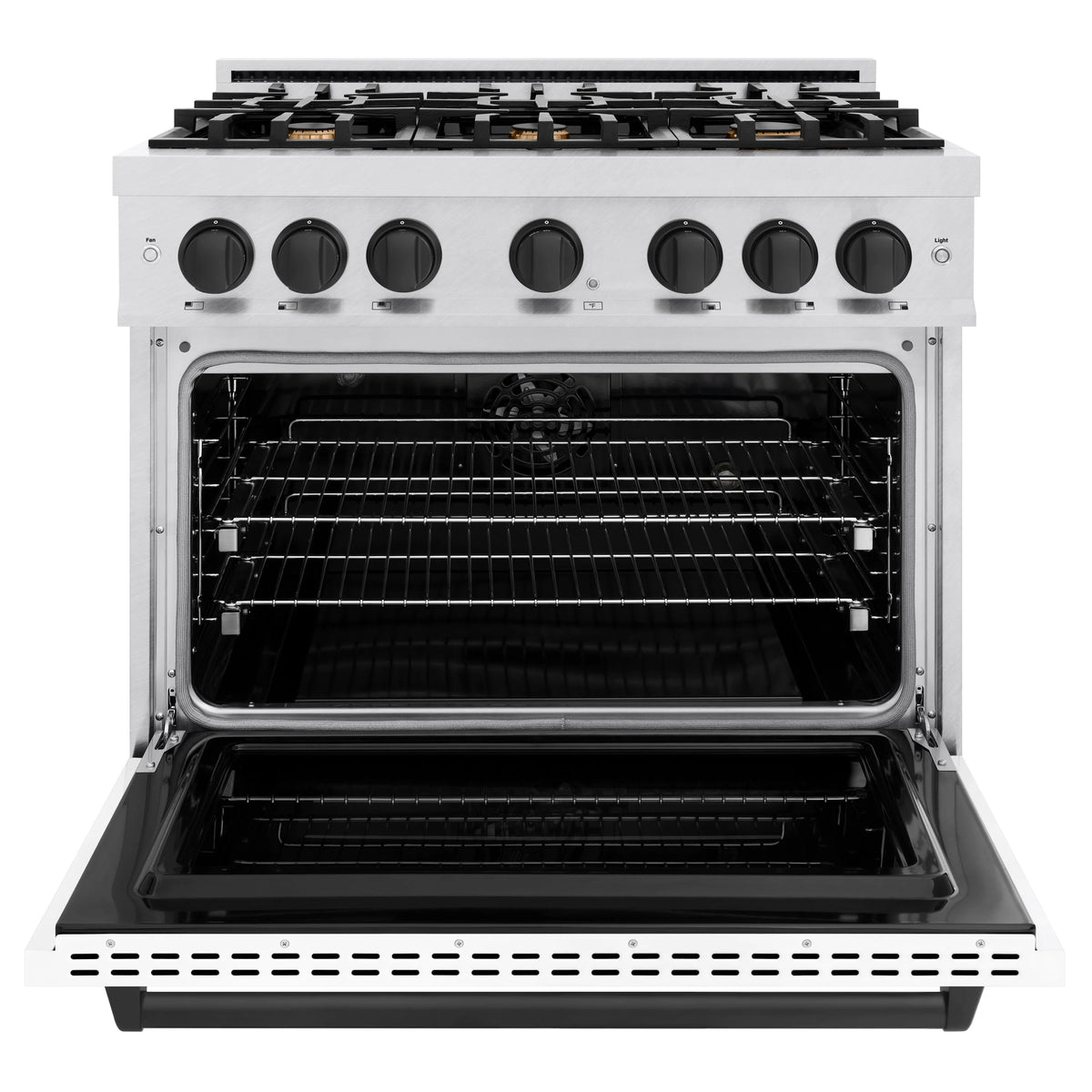 ZLINE - Autograph Edition 36 in. 5.2 cu. ft. Classic Dual Fuel Range with 6 Burner Gas Cooktop and Electric Convection Oven in Satin Stainless Steel with White Matte Door and Matte Black Accents