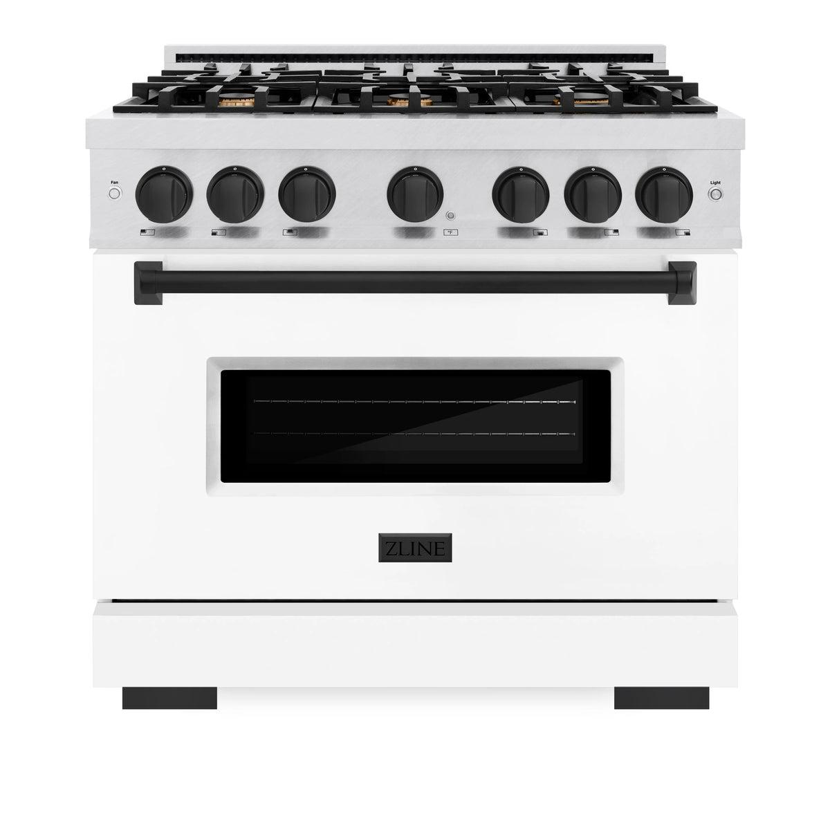 ZLINE - Autograph Edition 36 in. 5.2 cu. ft. Classic Dual Fuel Range with 6 Burner Gas Cooktop and Electric Convection Oven in Satin Stainless Steel with White Matte Door and Matte Black Accents