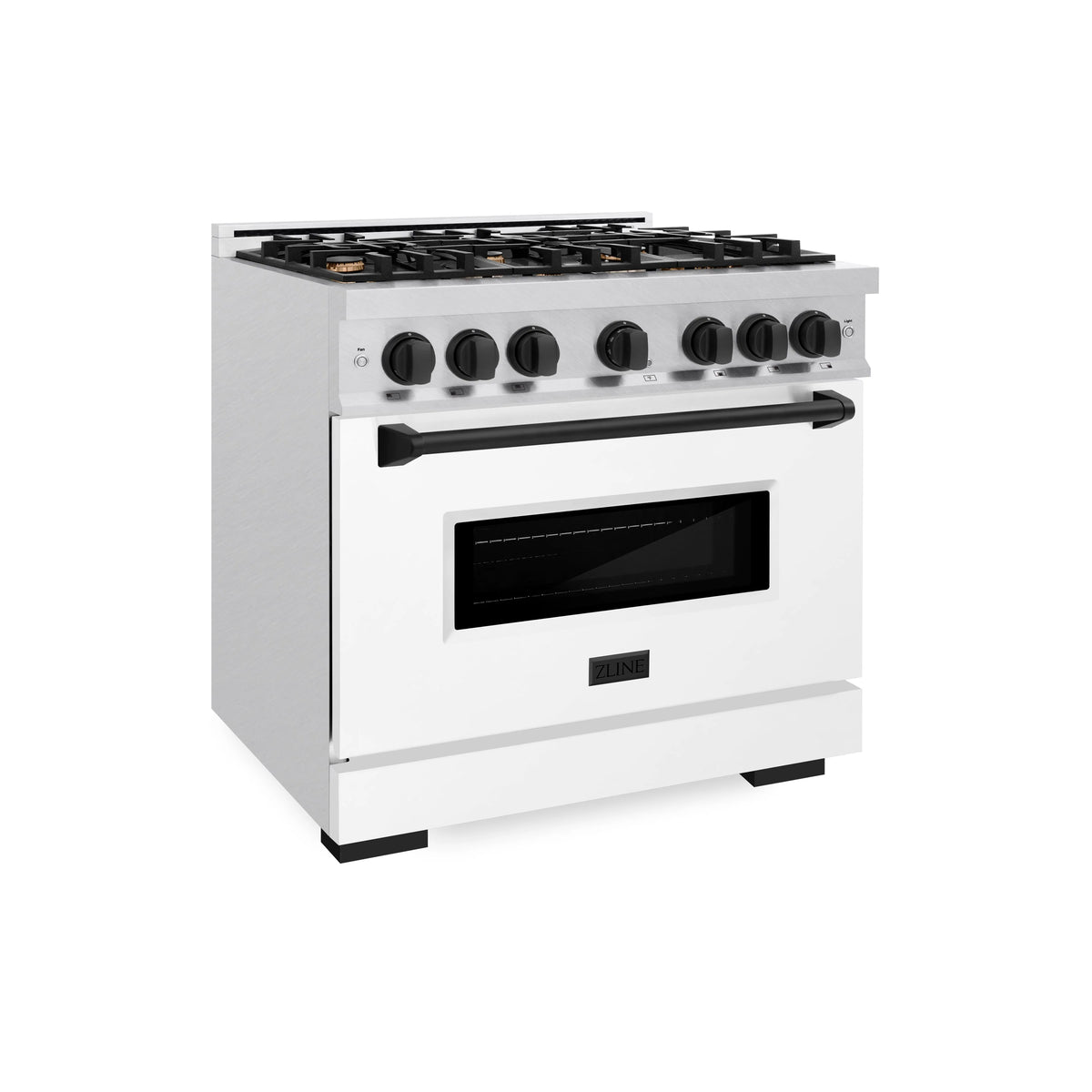 ZLINE - Autograph Edition 36 in. 5.2 cu. ft. Classic Dual Fuel Range with 6 Burner Gas Cooktop and Electric Convection Oven in Satin Stainless Steel with White Matte Door and Matte Black Accents
