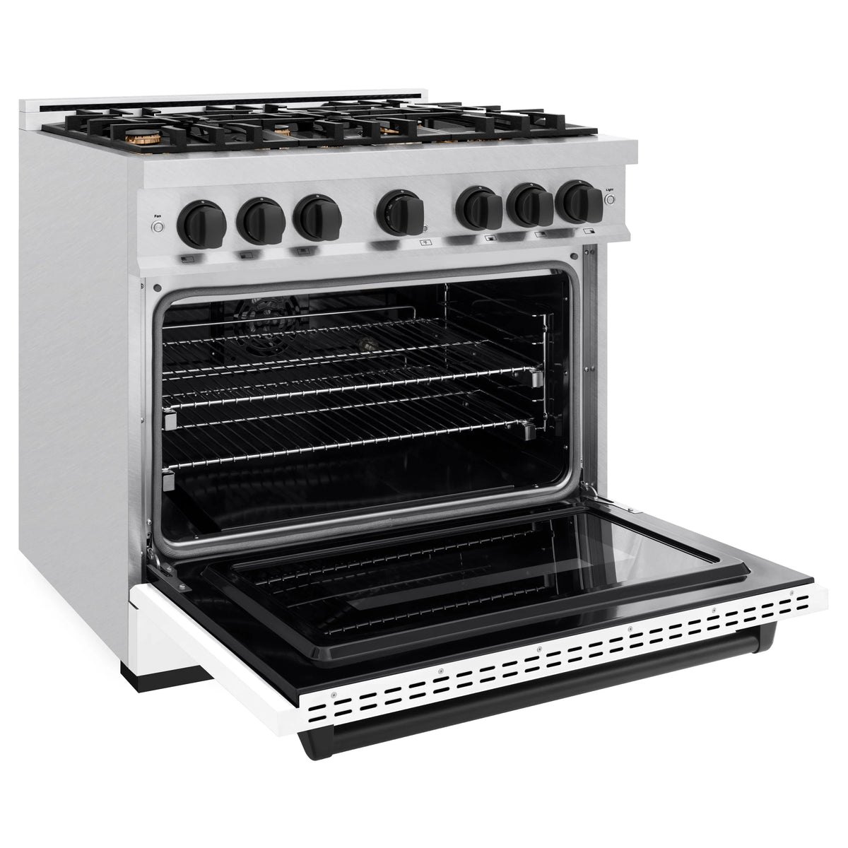 ZLINE - Autograph Edition 36 in. 5.2 cu. ft. Classic Dual Fuel Range with 6 Burner Gas Cooktop and Electric Convection Oven in Satin Stainless Steel with White Matte Door and Matte Black Accents