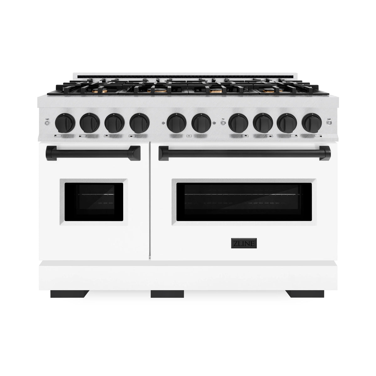 ZLINE - Autograph Edition 48 in. 6.7 cu. ft. Classic Double Oven Dual Fuel Range with 8 Burner Gas Cooktop in Satin Stainless Steel with White Matte Doors and Matte Black Accents