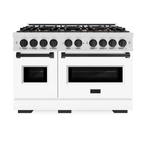 ZLINE - Autograph Edition 48 in. 6.7 cu. ft. Classic Double Oven Dual Fuel Range with 8 Burner Gas Cooktop in Satin Stainless Steel with White Matte Doors and Matte Black Accents
