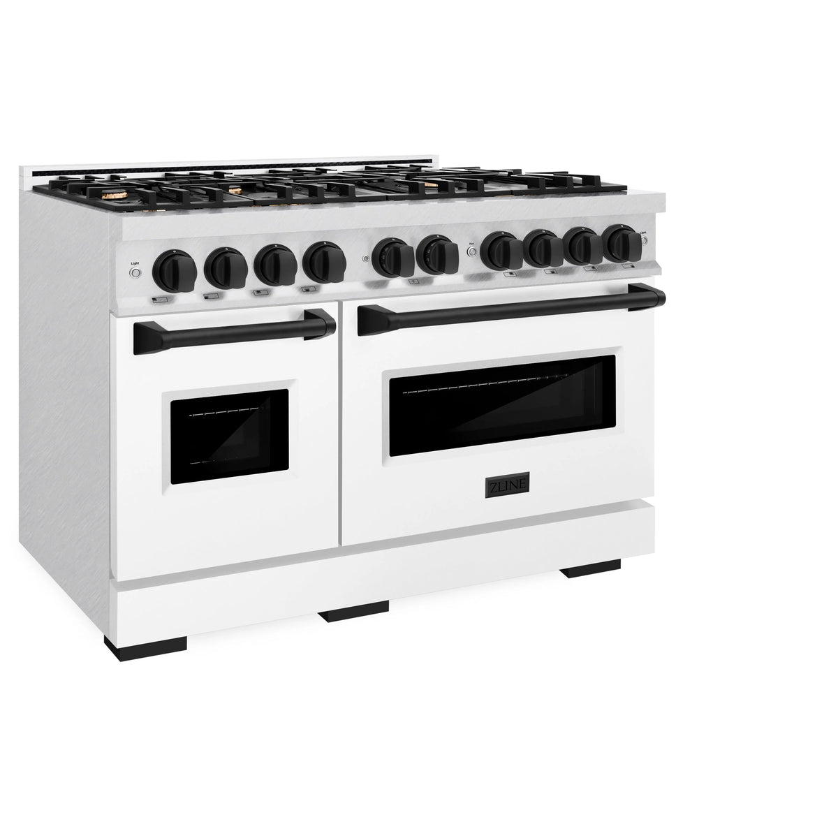 ZLINE - Autograph Edition 48 in. 6.7 cu. ft. Classic Double Oven Dual Fuel Range with 8 Burner Gas Cooktop in Satin Stainless Steel with White Matte Doors and Matte Black Accents