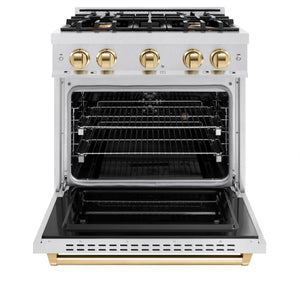 ZLINE - Autograph Edition 30 in. 4.2 cu. ft. Classic Dual Fuel Range with 4 Burner Gas Cooktop and Electric Convection Oven in Satin Stainless Steel with Polished Gold Accents