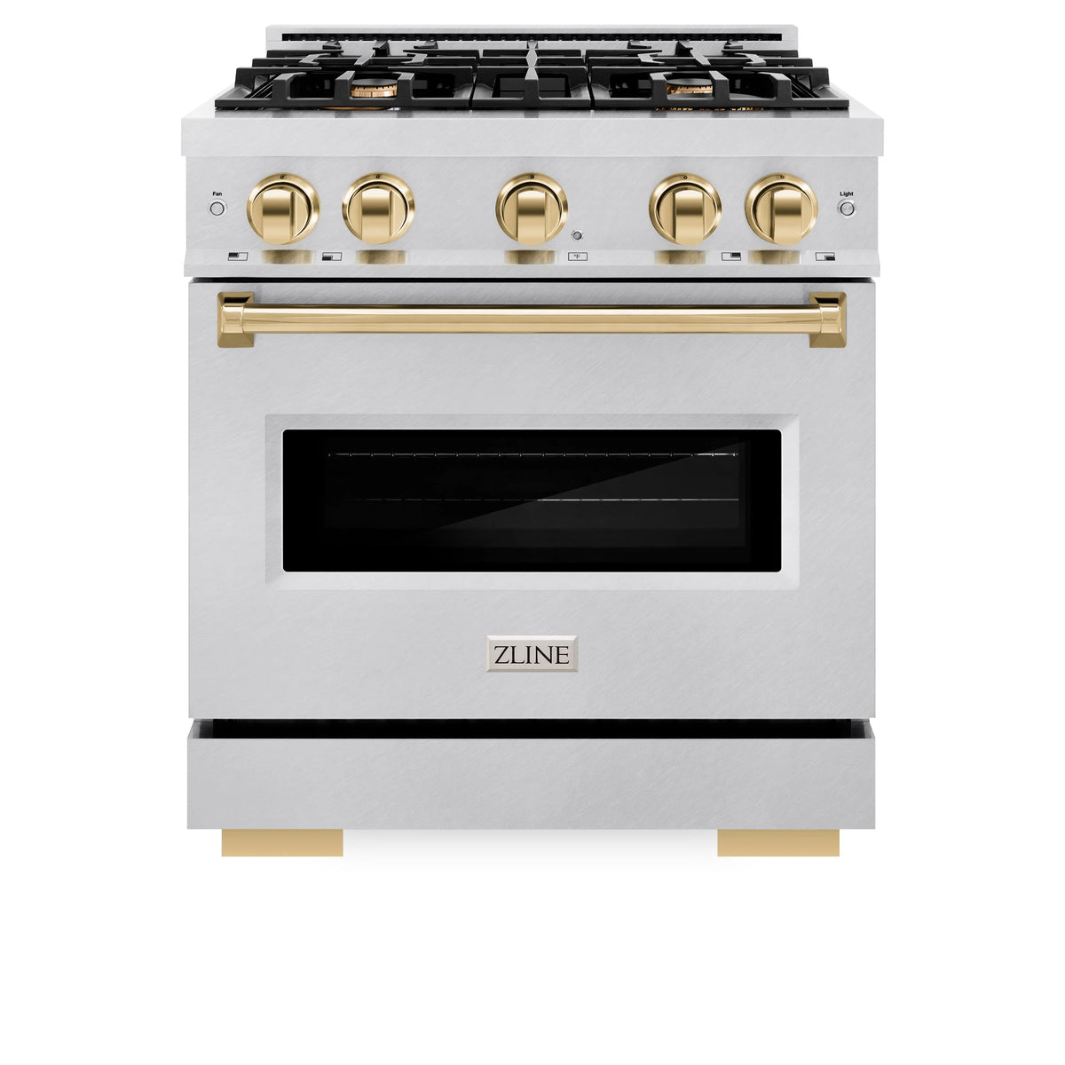 ZLINE - Autograph Edition 30 in. 4.2 cu. ft. Classic Dual Fuel Range with 4 Burner Gas Cooktop and Electric Convection Oven in Satin Stainless Steel with Polished Gold Accents