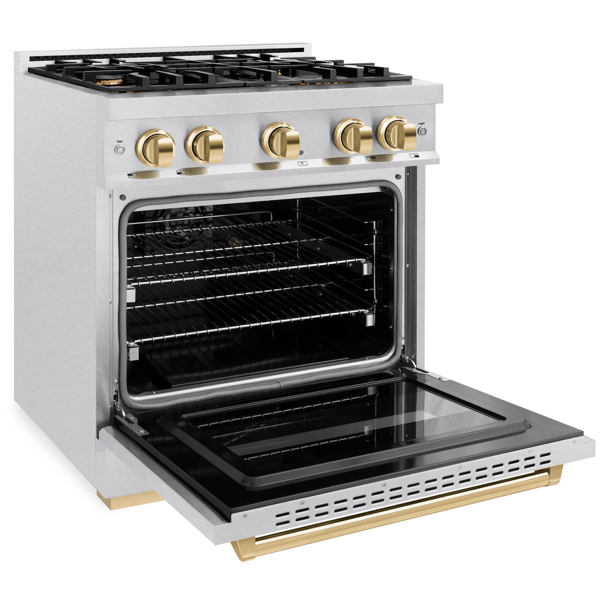 ZLINE - Autograph Edition 30 in. 4.2 cu. ft. Classic Dual Fuel Range with 4 Burner Gas Cooktop and Electric Convection Oven in Satin Stainless Steel with Polished Gold Accents