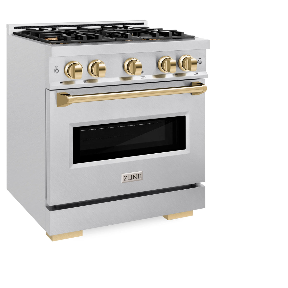 ZLINE - Autograph Edition 30 in. 4.2 cu. ft. Classic Dual Fuel Range with 4 Burner Gas Cooktop and Electric Convection Oven in Satin Stainless Steel with Polished Gold Accents