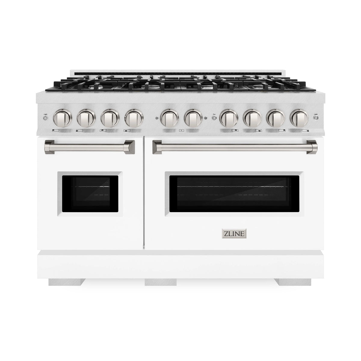 ZLINE - 48 in. 6.7 cu. ft. Classic Double Oven Dual Fuel Range with 8 Burner Gas Cooktop in Satin Stainless Steel with White Matte Doors