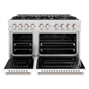 ZLINE - 48 in. 6.7 cu. ft. Classic Double Oven Dual Fuel Range with 8 Burner Gas Cooktop in Satin Stainless Steel with White Matte Doors