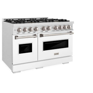 ZLINE - 48 in. 6.7 cu. ft. Classic Double Oven Dual Fuel Range with 8 Burner Gas Cooktop in Satin Stainless Steel with White Matte Doors