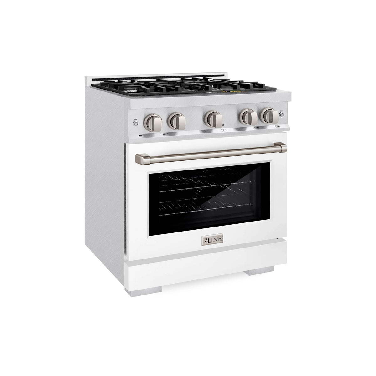 ZLINE - 30 in. 4.2 cu. ft. Select Dual Fuel Range with 4 Burner Gas Cooktop and Electric Convection Oven in Satin Stainless Steel with White Matte Door